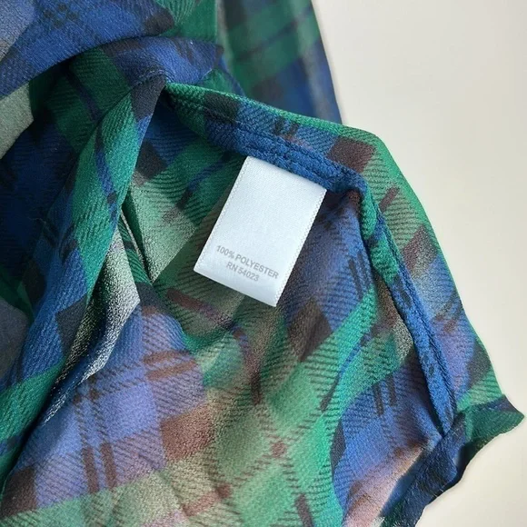 Banana Republic Woman’s Size XS Sheer Button Down Plaid Collared Long Sleeve - Picture 2 of 6